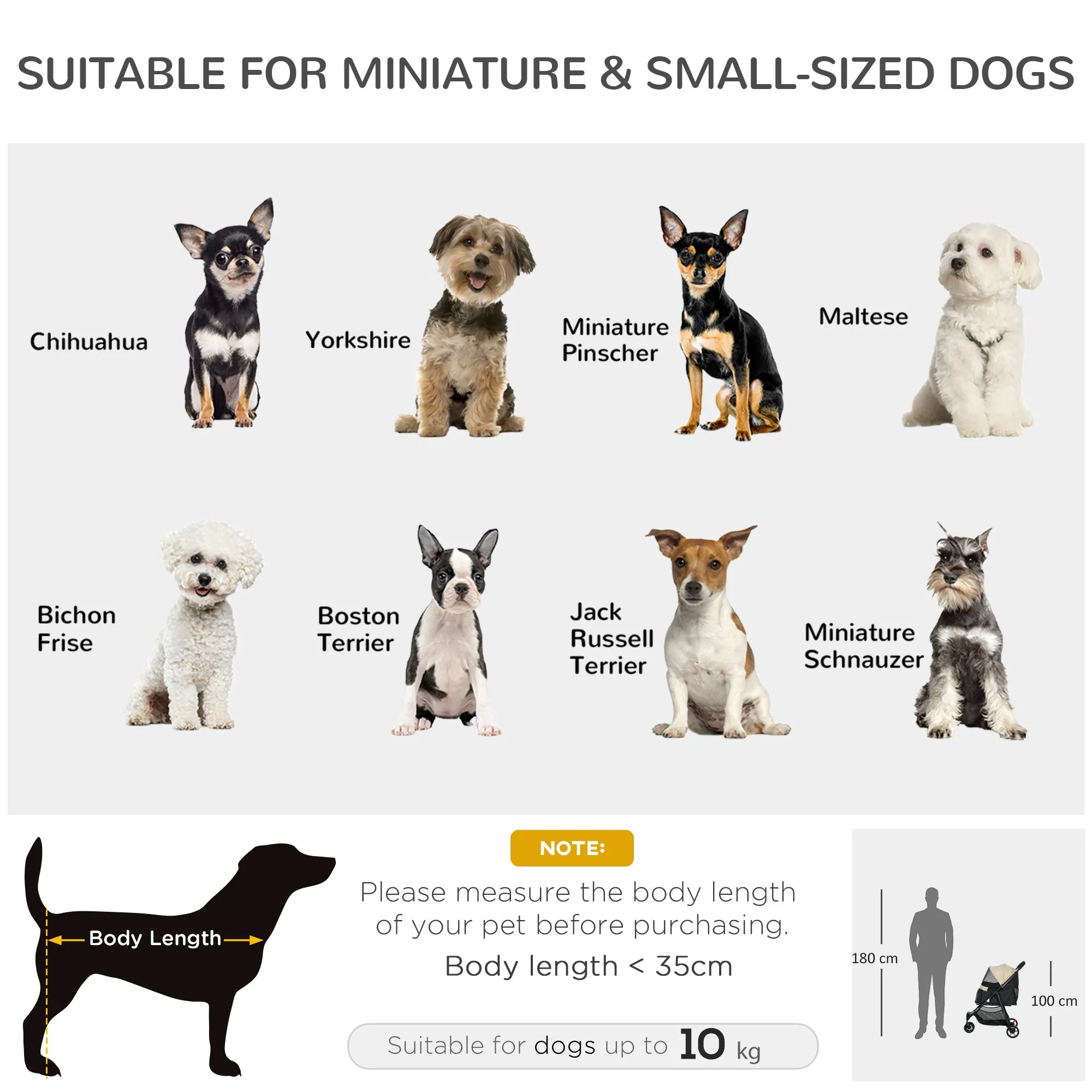 Foldable Pet Stroller w/ Rain Cover, for XS Dogs, S Dogs - Khaki