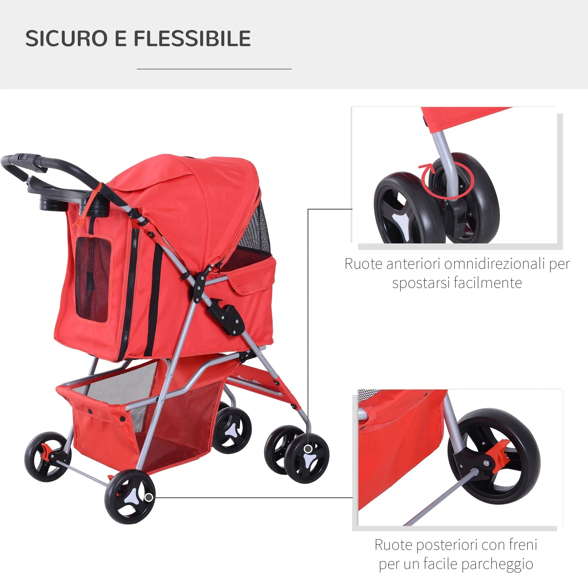 Foldable Stroller Pets Foldable 75L x 46D x 94Hcm Red