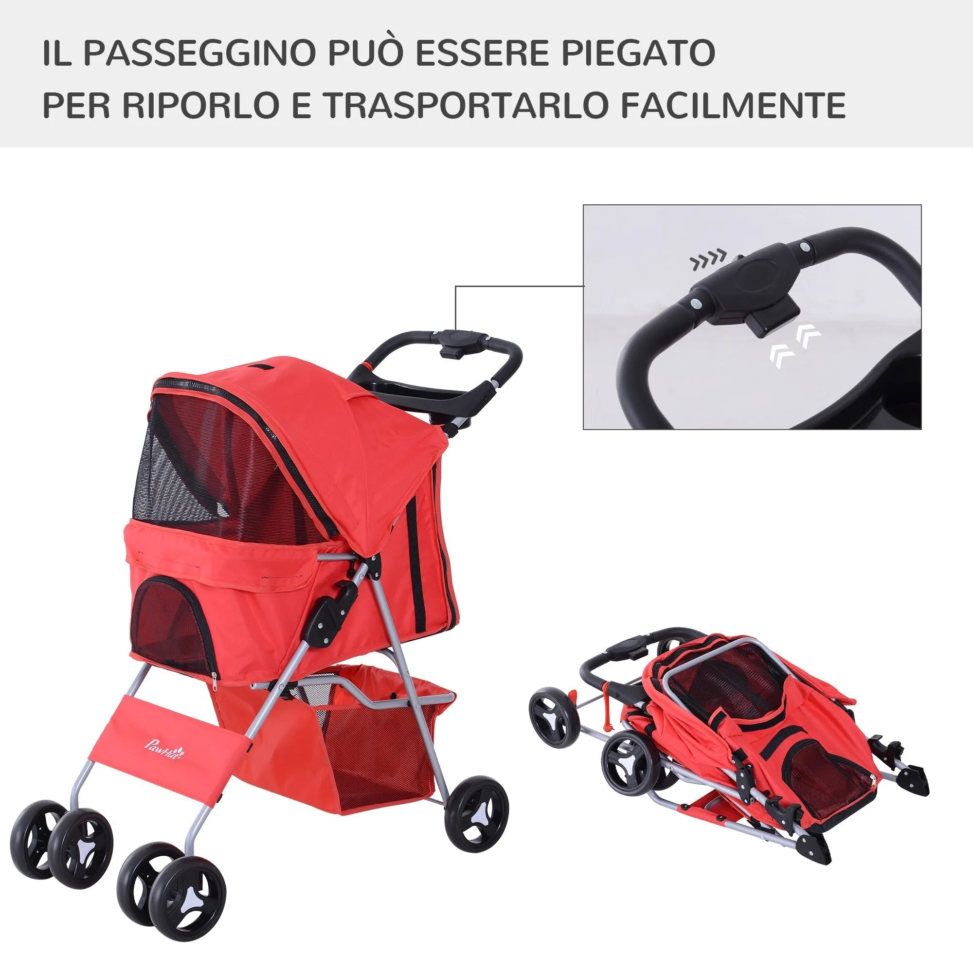 Foldable Stroller Pets Foldable 75L x 46D x 94Hcm Red