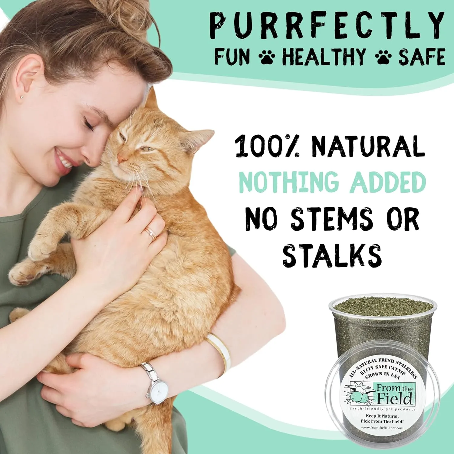 from The Field | Fine Ground Stalkless Catnip | Premium USA-Grown Catnip for Toys & Playtime | Fresh, Potent, Non-Toxic, Eco-Friendly | Safe for Kittens & Cats | Resealable 3 Oz Bag