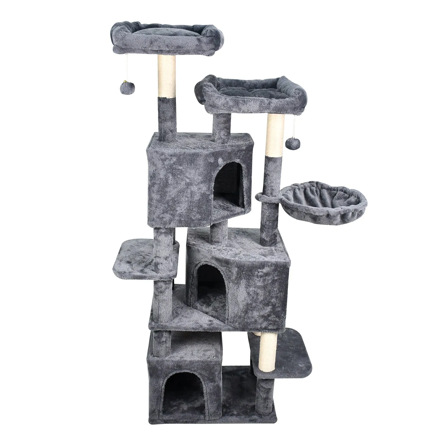 GOOPAWS Multi-Level 65-in Faux Fur Cat Tree & Condo, Dark Grey