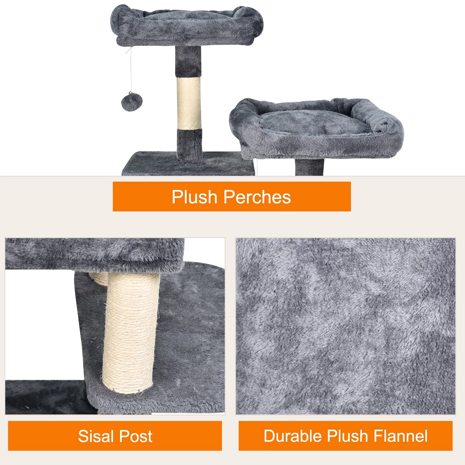 GOOPAWS Multi-Level 65-in Faux Fur Cat Tree & Condo, Dark Grey