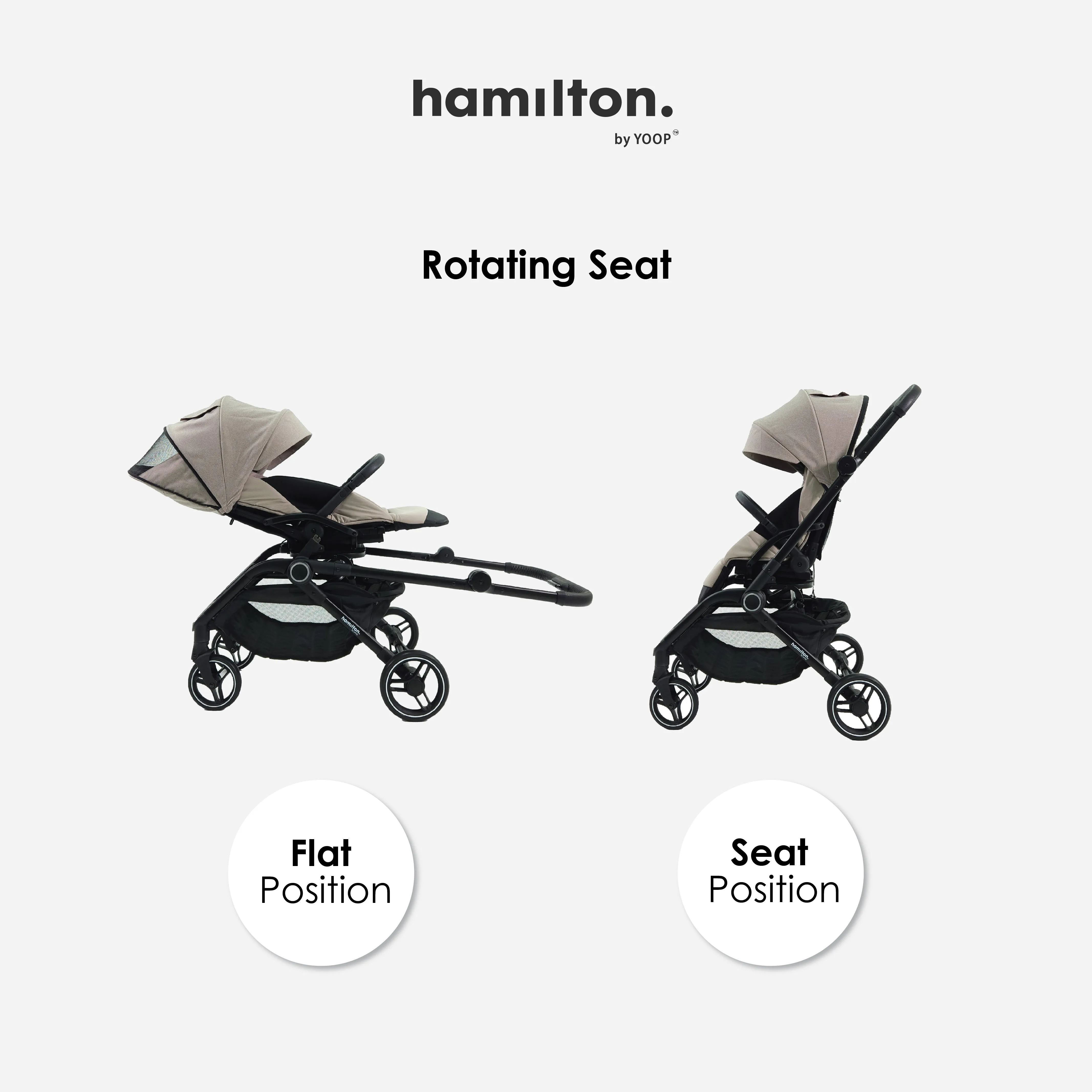 Hamilton by Yoop T1 Buggy – 360° Rotating Seat – MagicFold™ Technology – Foldable – Reflective Wheels with Suspension – Includes Protective Bag and Cup Holder – Adjustable and Manoeuvrable Pushchair – Lightweight Stroller – Folding Buggy – Khaki