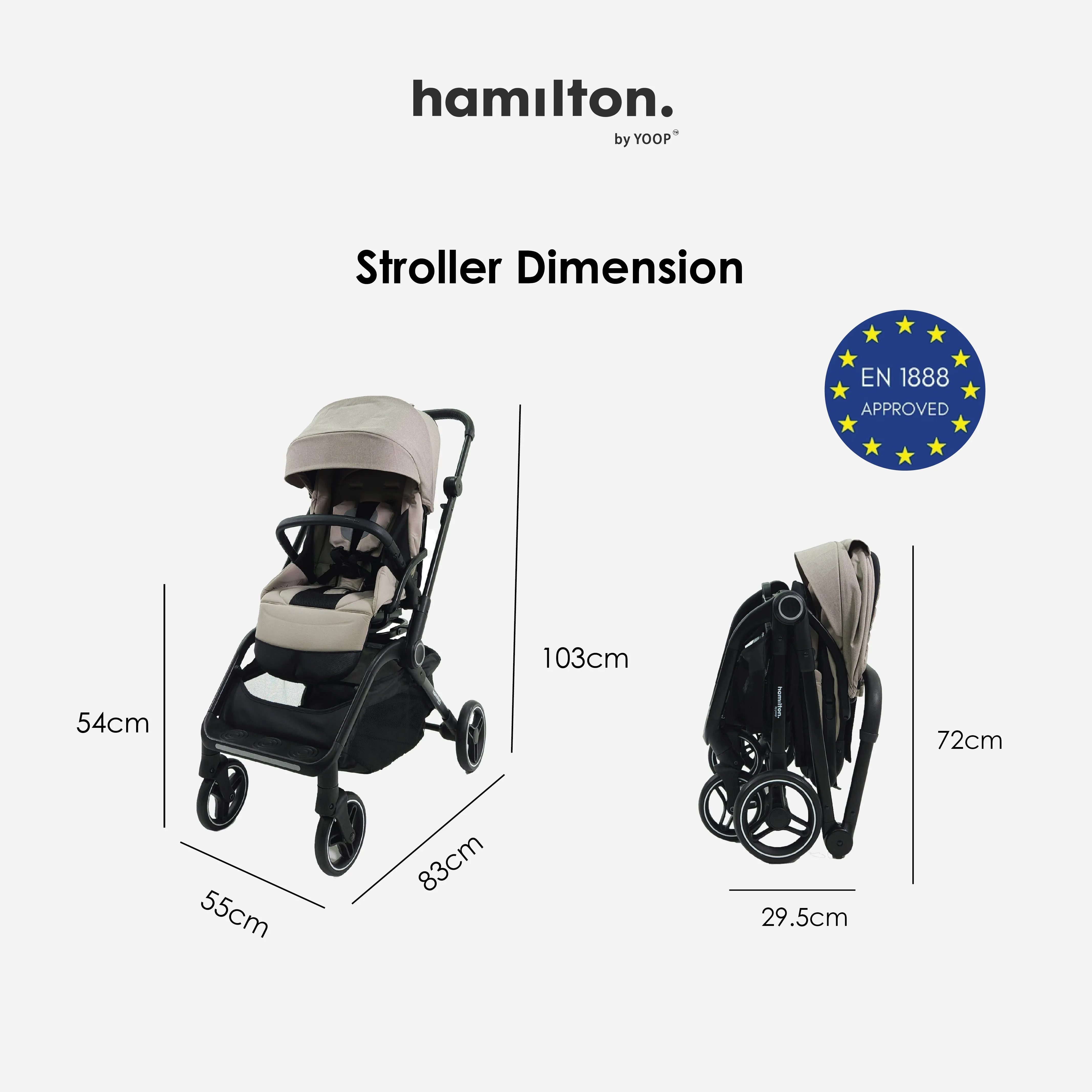 Hamilton by Yoop T1 Buggy – 360° Rotating Seat – MagicFold™ Technology – Foldable – Reflective Wheels with Suspension – Includes Protective Bag and Cup Holder – Adjustable and Manoeuvrable Pushchair – Lightweight Stroller – Folding Buggy – Khaki