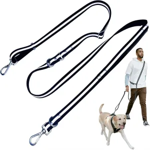 Hands Free Dog Leash Crossbody 8' 9-in-1 Adjustable Waterproof Waist Leash with Reflective Stripe Traffic Handle for Dog Walking Jogging Running Hiking (Matte Black Up to 30 lbs)