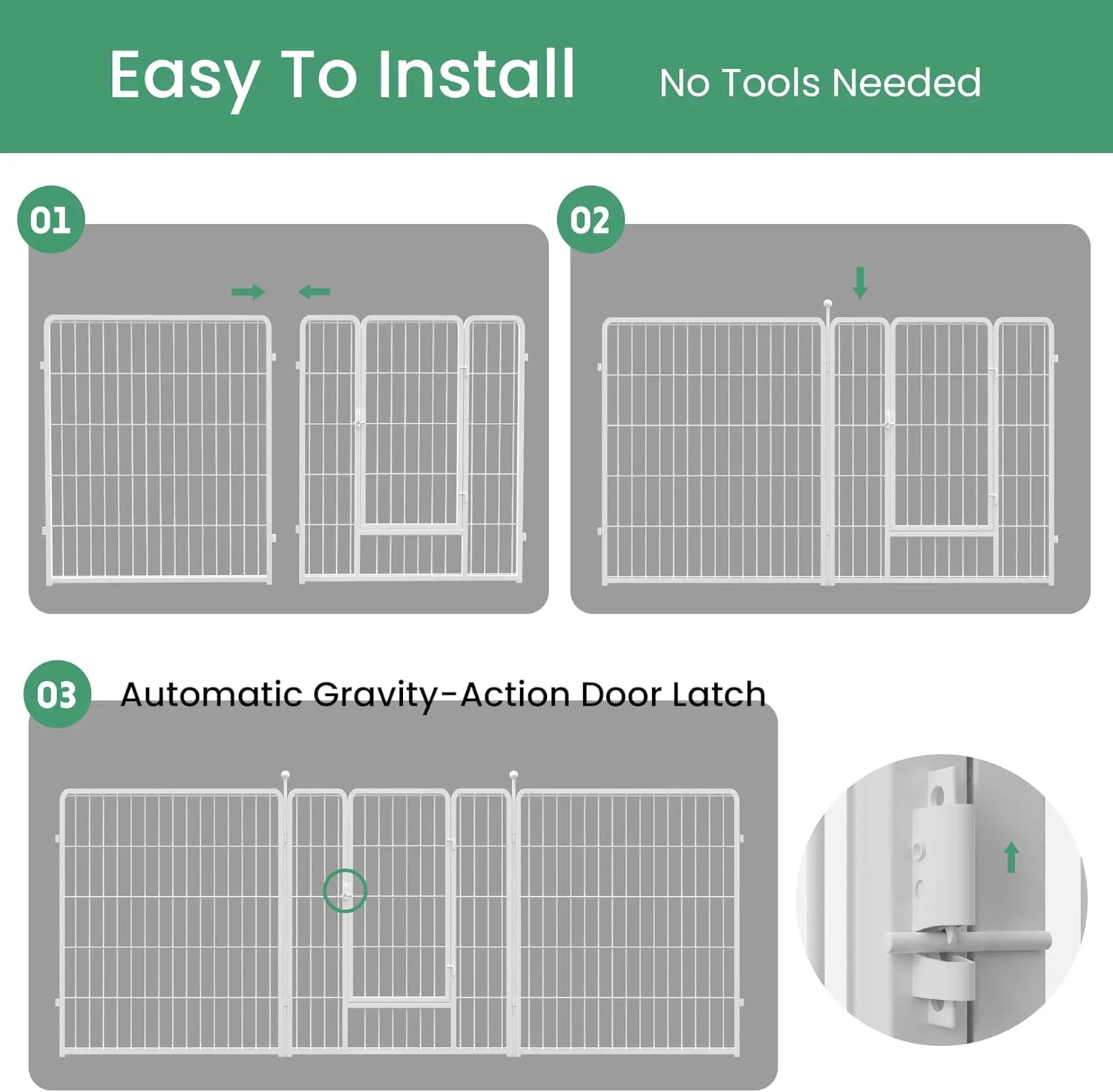 HealSmart Dog Playpen Indoor, Puppy Playpen Indoor Outdoor for Yard, Camping, RV, 32" Height 8 Panels Heavy Duty Dog Pen for Small/Medium Dogs, White