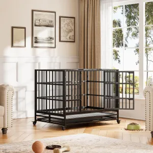 Heavy Duty Dog Crate, 42.5 Inch Dog Crate with Double Door, 360 Lockable Wheels, Removable Tray, Easy to AssemblyIndoor Dog Crate for Small Medium Large Dogs
