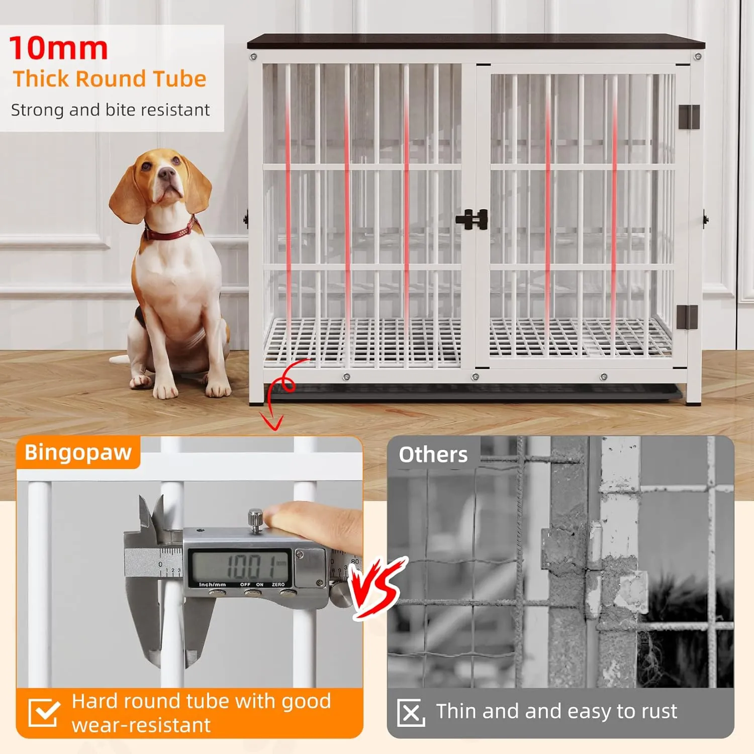 Heavy Duty Dog Crate Furniture: 84Inch Large Unlimited Combinable Dog Wooden Kennel with Three Doors - Indoor Decorative End Table Style Doggy Metal Cage with Removable Tray for Medium Large Dogs