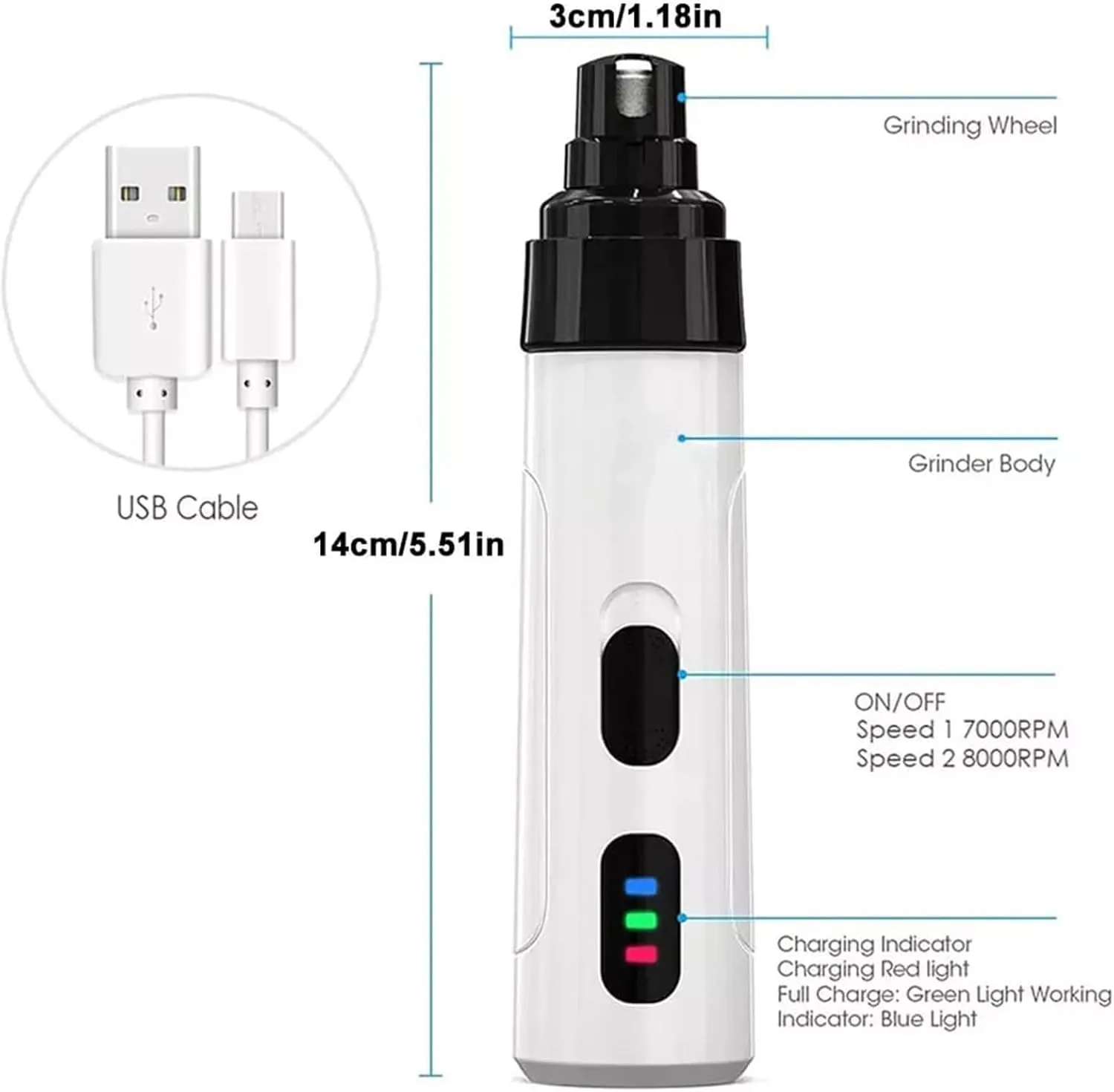 Heusom Nail Grinder, Heusom Dog Nail Trimmer, Rechargeable USB Charging Pet Nail Grinder, Dog Nail Grinder, Heusom Pro for Dogs (orange)
