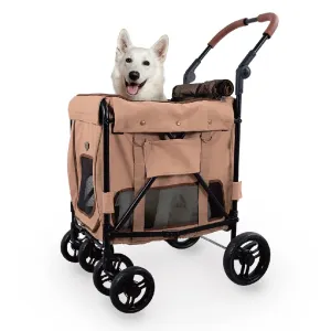 ibiyaya - Heavy Duty Dog Stroller for Large Dogs - Pet Stroller Wagon for Medium and Large Dogs - Top and Front Entry with Detachable Carrier Bag and Adjustable Handle - Pink
