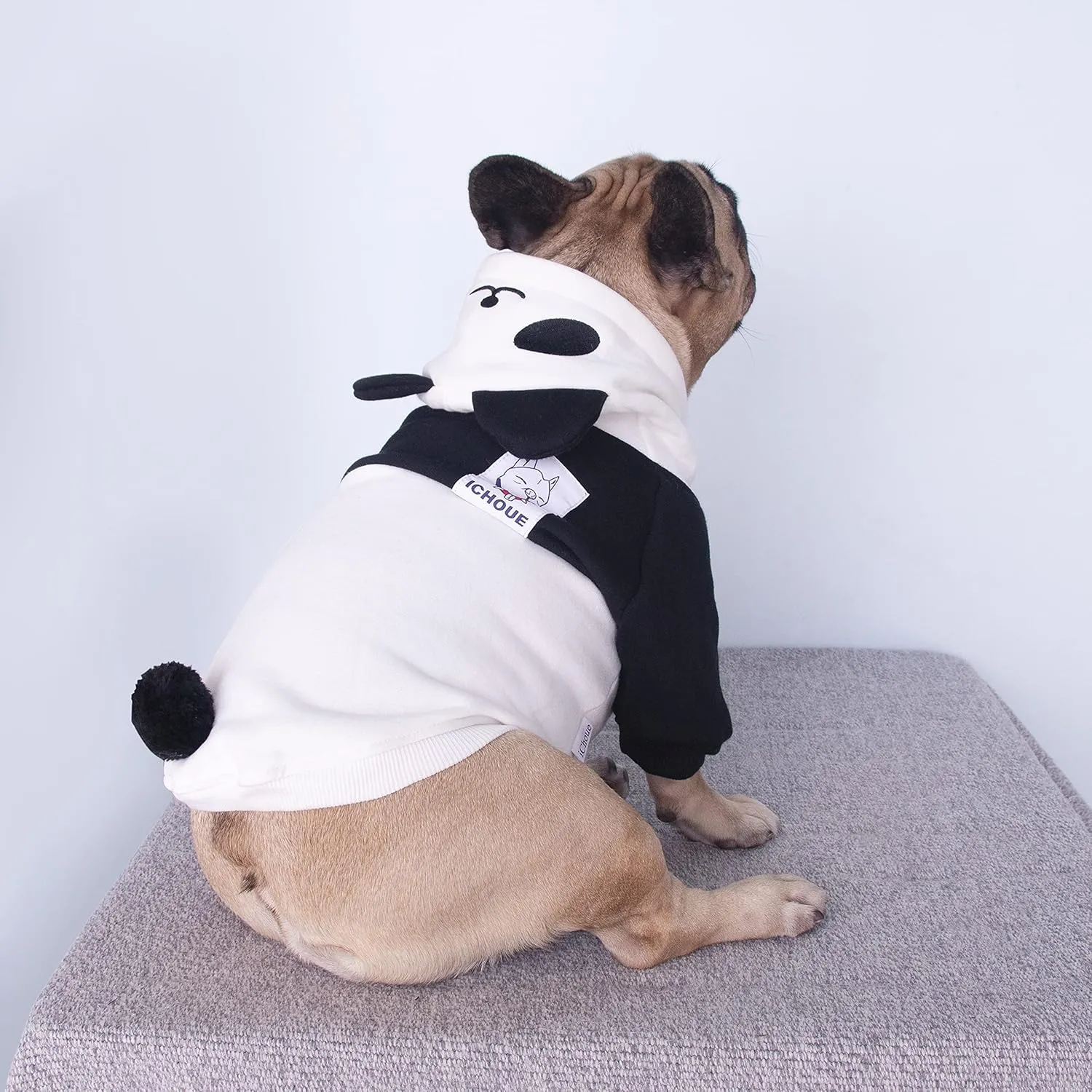 iChoue I am a French Bulldog Dog Panda Costumes Clothes Sweater Cute Funny for Medium Dogs Cold Weather Winter Coats Hoodies Frenchie English Pug Pitbull Corgi Puppy - Black/Large