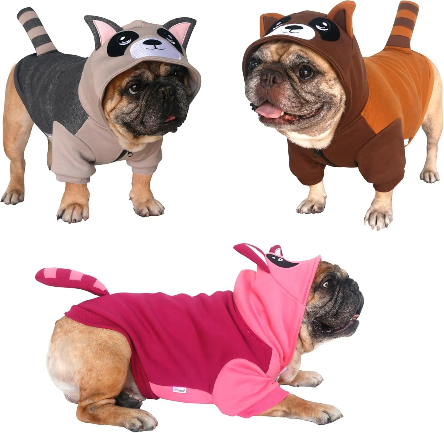 iChoue I am a French Bulldog Raccoon Costumes Clothes Hoodies for Medium Dogs Cold Weather Winter Coats Frenchie English Pug Pitbull Boston Terrier - Red, Large