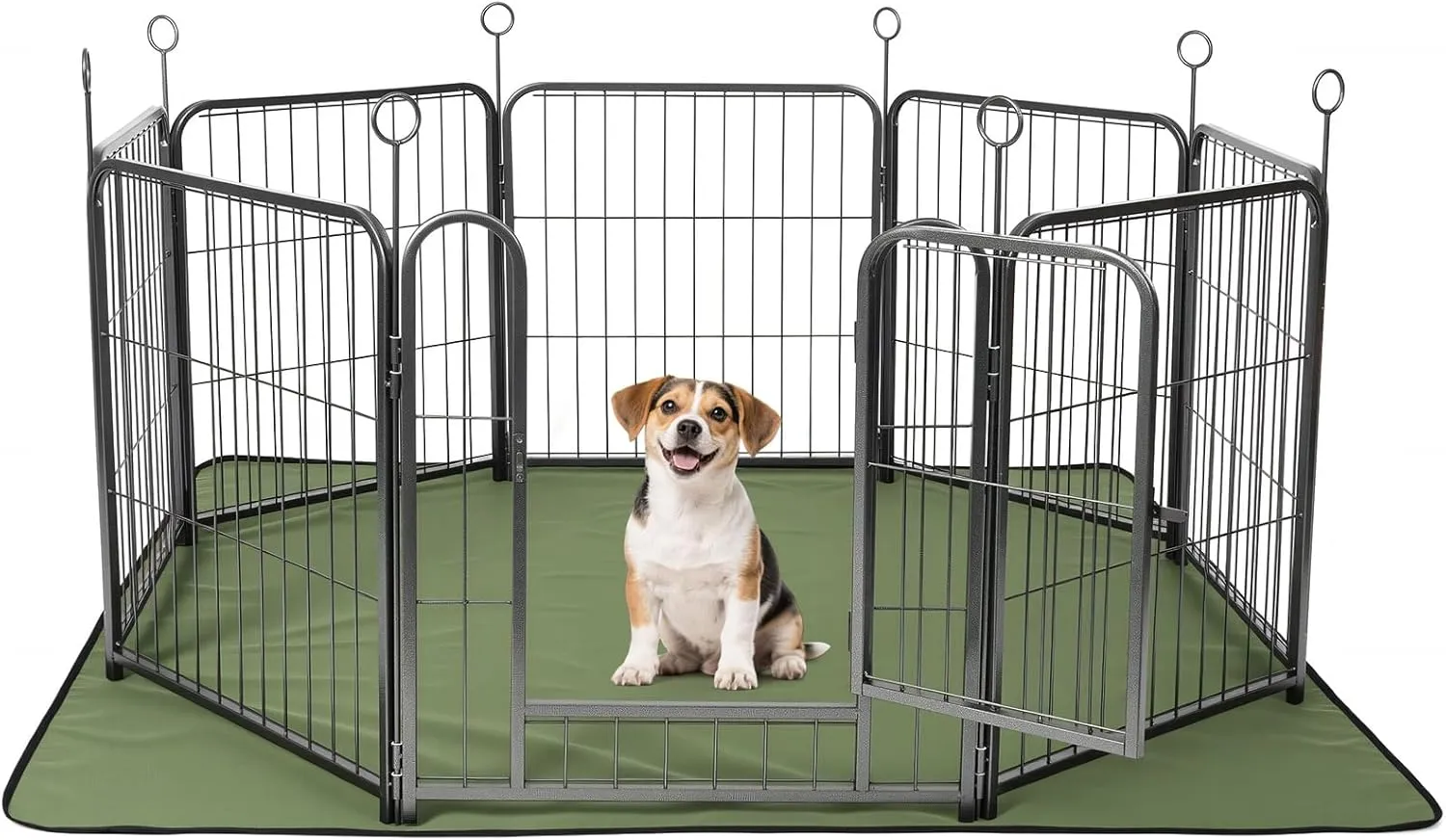 Lekesky Puppy Playpen for Dogs Indoor Small, 24 Inch 8 Panels Dog Play Pen with Bottom Mat, Heavy Duty Metal Pet Playpen for Puppys and Doggies, Black Silver