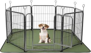 Lekesky Puppy Playpen for Dogs Indoor Small, 24 Inch 8 Panels Dog Play Pen with Bottom Mat, Heavy Duty Metal Pet Playpen for Puppys and Doggies, Black Silver