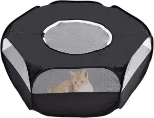 Mantouxixi Small Animal Playpen with Cover, Animal Chinchilla, Hamsters, Bunny, Rabbits, Kitten Kitten Ferret Playpen with Cover - Black