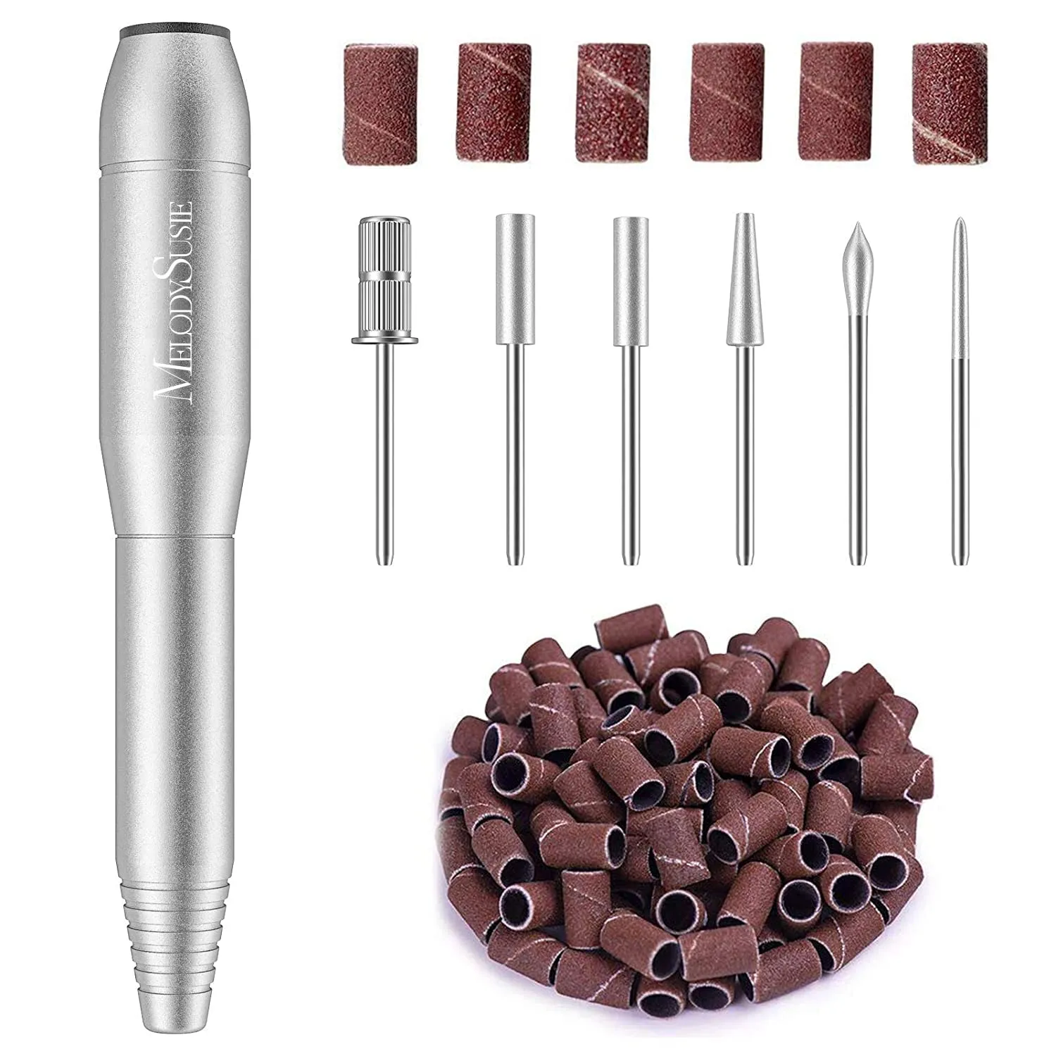 MelodySusie Portable Electric Nail Drill,PC120B Compact Efile Electrical Professional Nail File Kit for Acrylic, Gel Nails, Manicure Pedicure Polishing Shape Tools Design for Home Salon Use, Silver