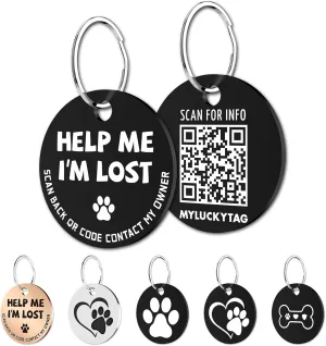 MYLUCKYTAG Stainless Steel QR Code Dog Tags - Scan QR for Instant Pet Location Alerts