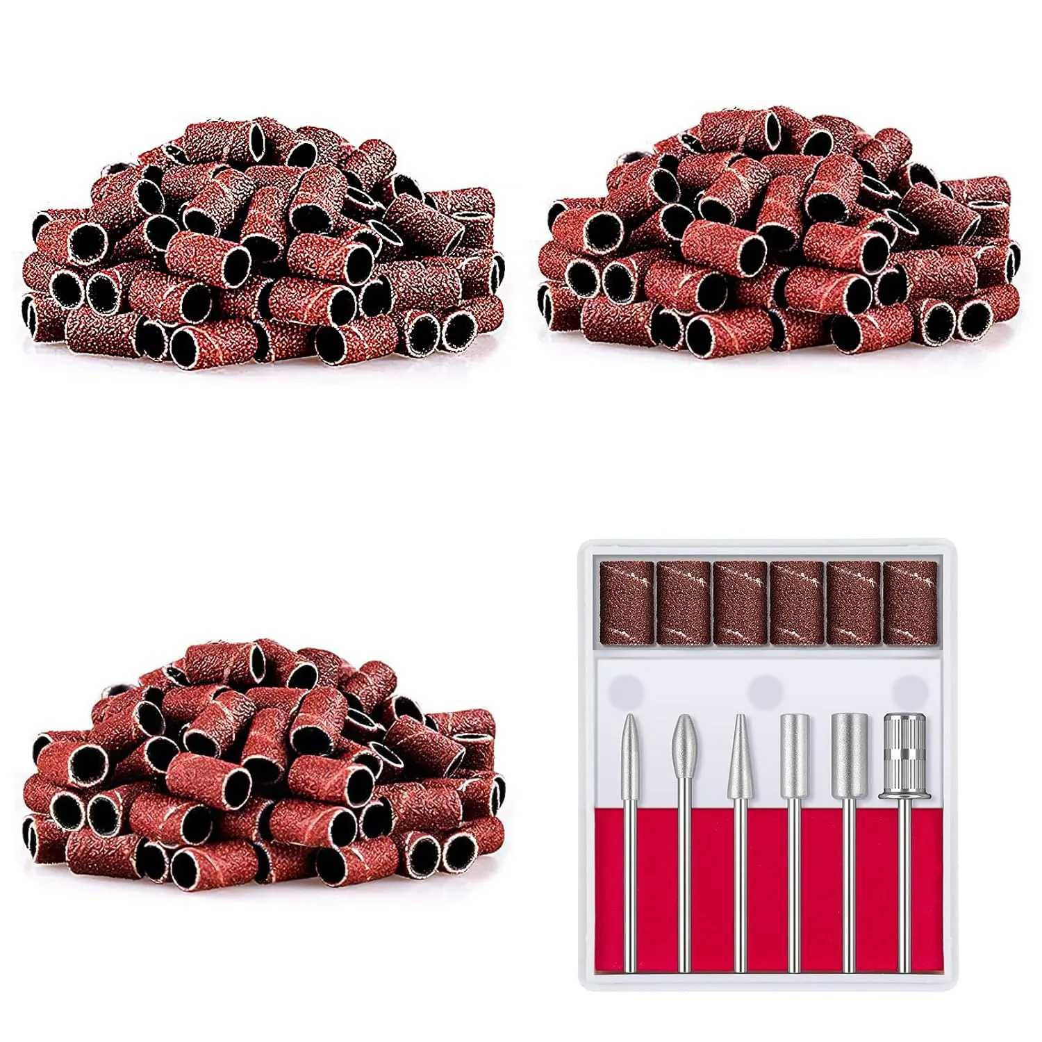 Nail Drill Bits Sanding Bands, 3 Color Coarse Fine Medium Grit Efile Sand Set Size #80#120#180 Electric File Nail Bits 3/32 Inch for Acrylic Gel Nails Cuticle Manicure Pedicure Polisher