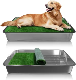New Stainless Dog Grass Pad with Tray Large 28"x20"x4",Outdoor and Indoor Dog Potty Waterproof Washable Reusable for Large Grass Pad Dogs Potty Training Balcony Porch