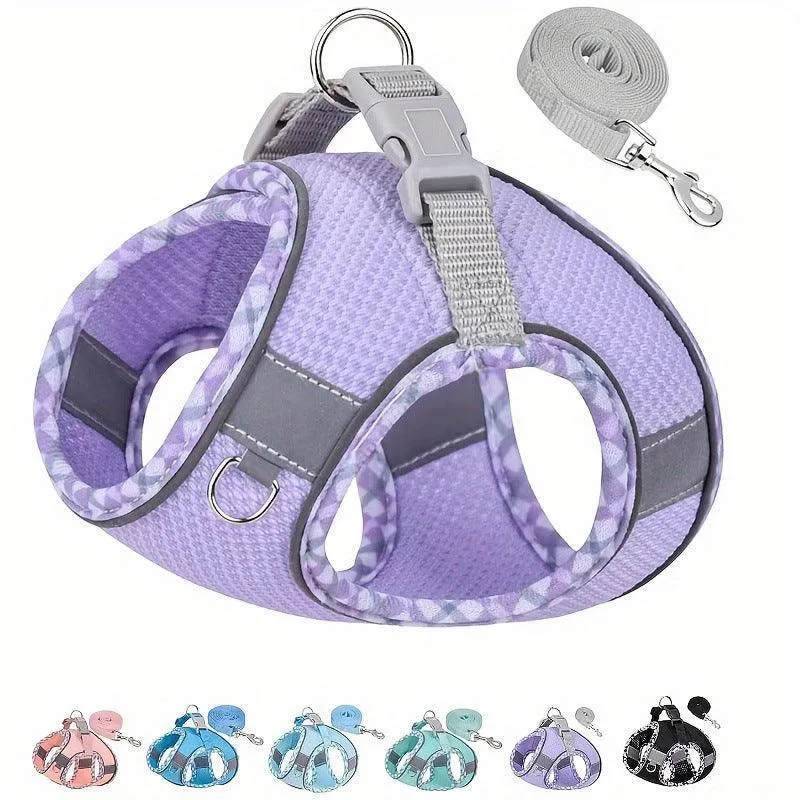 No Pull Adjustable Reflective Pet Harness and Leash Set for Cat & Small Dogs