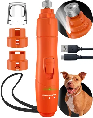 Orange Dog Nail Grinder with LED Light Rechargeable Dog Nail Grinder for Large Dogs Medium Small Dogs Professional Pet Nail Grinder for Dogs Quiet Soft Puppy Grooming Cat Nail Grinder Dog Nail Trimmer