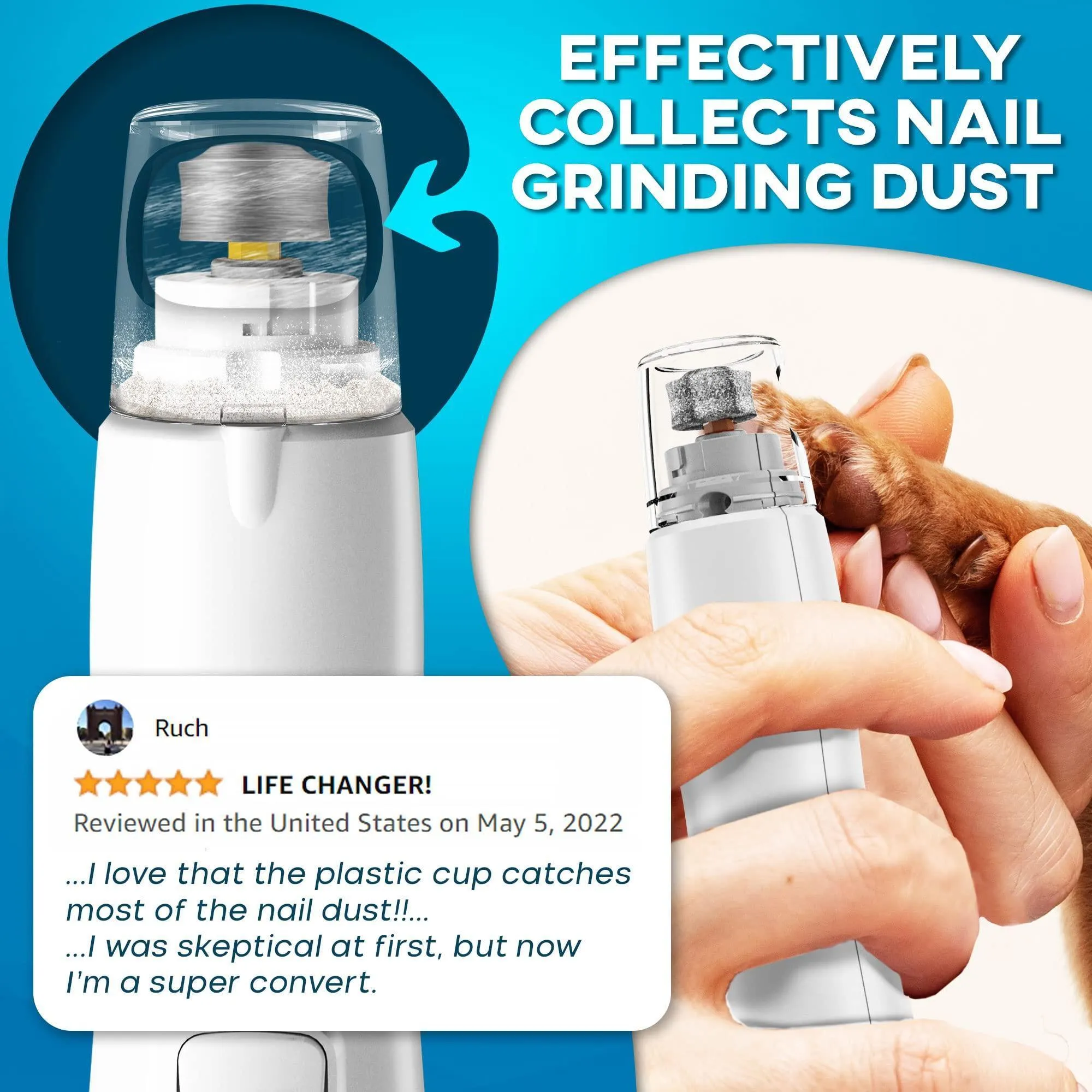 Orange Dog Nail Grinder with LED Light Rechargeable Dog Nail Grinder for Large Dogs Medium Small Dogs Professional Pet Nail Grinder for Dogs Quiet Soft Puppy Grooming Cat Nail Grinder Dog Nail Trimmer