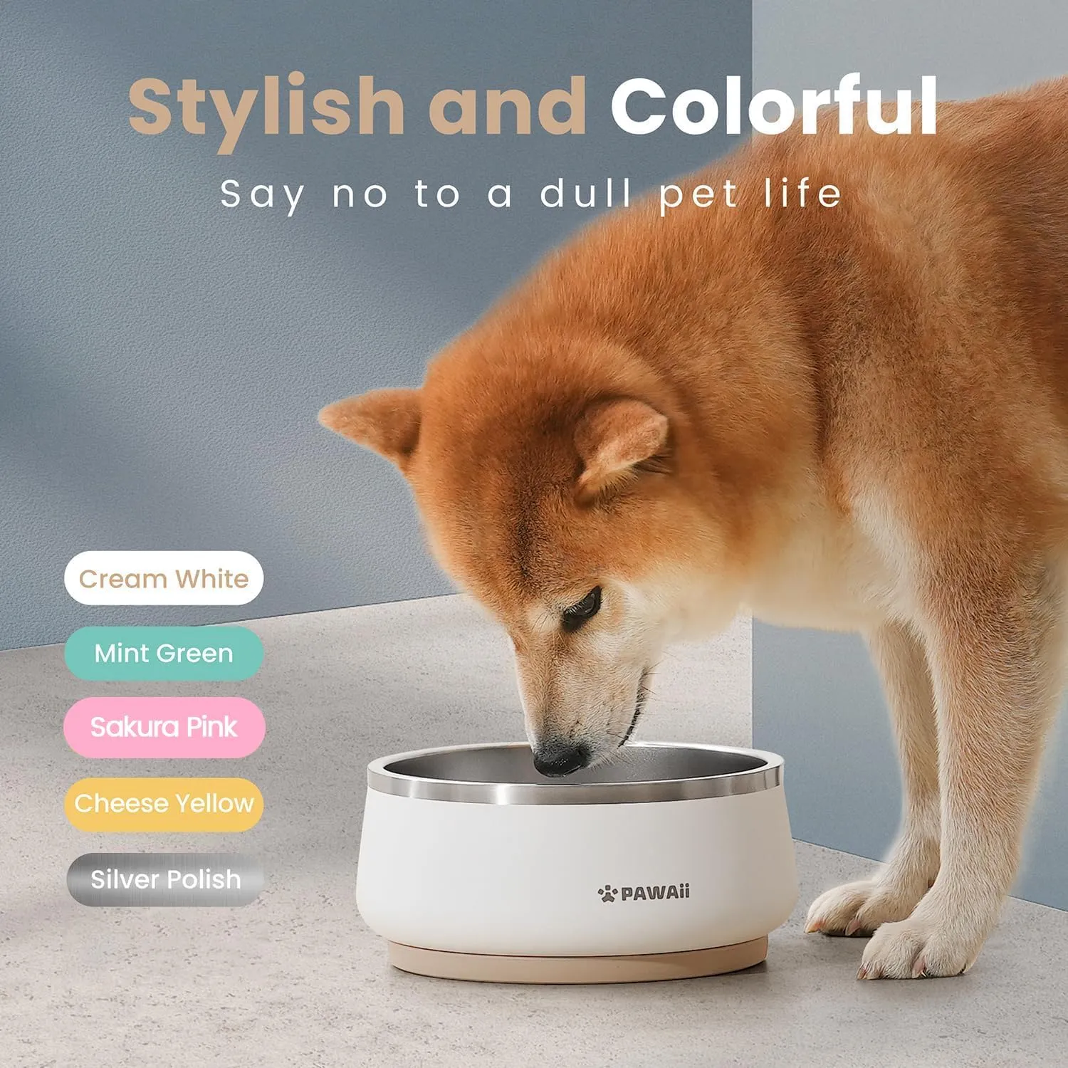 Pawaii Dog Food and Water Bowl with Non - Slip Rubber Base, Metal Insulated Stainless Steel Dog Bowls with ID Tag, Double - Wall, Durable and Dishwasher - Safe for All Dogs (34oz)