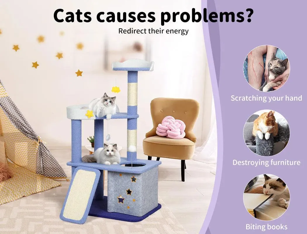 PaWz Cat Tree Post Scratching Multi-Level - Blue