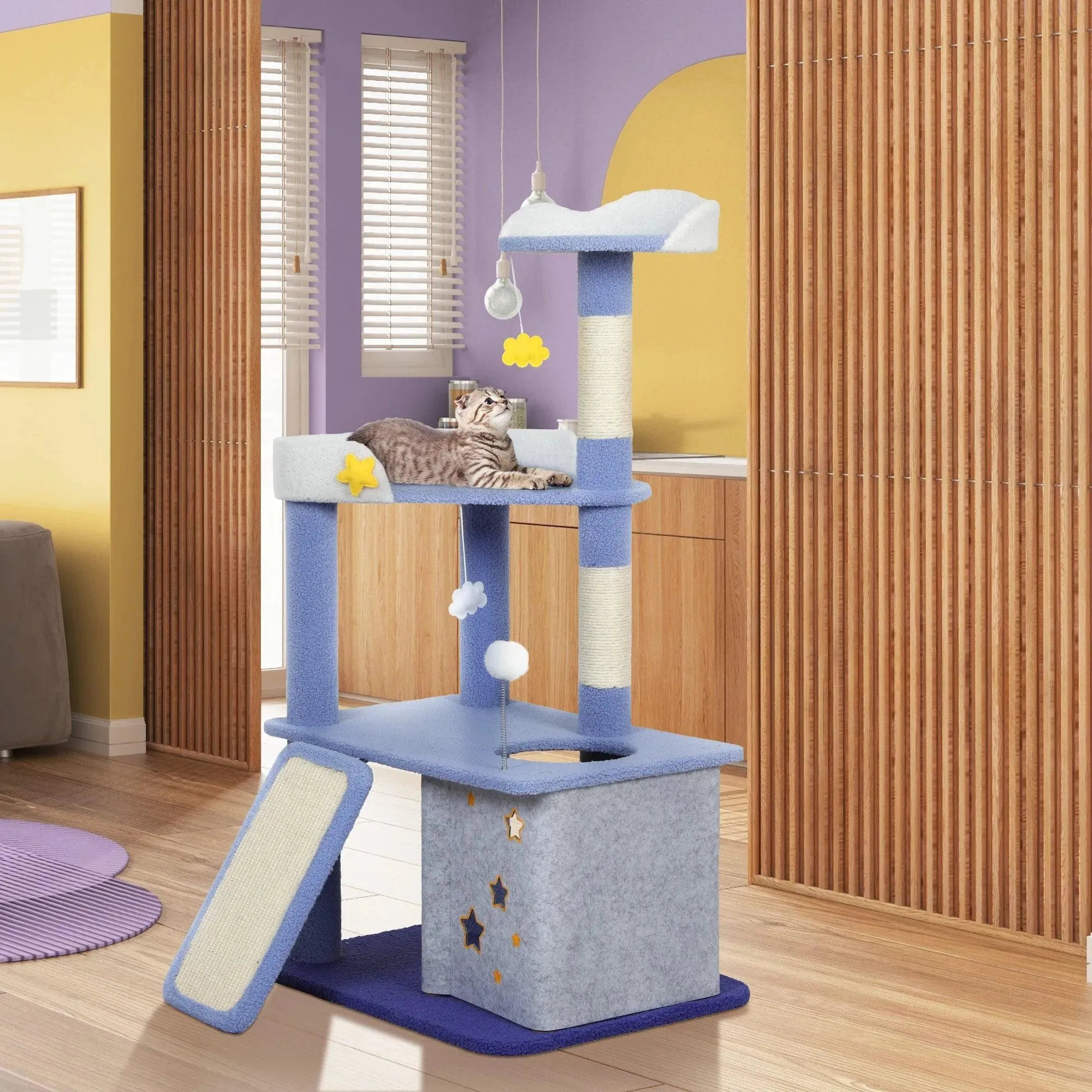 PaWz Cat Tree Post Scratching Multi-Level - Blue
