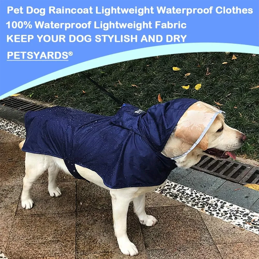 Pet Raincoat Packable Hooded Dog Rain Jacket Reflective Strips Lightweight Adjustable Poncho for Small Medium Large Dogs Blue S