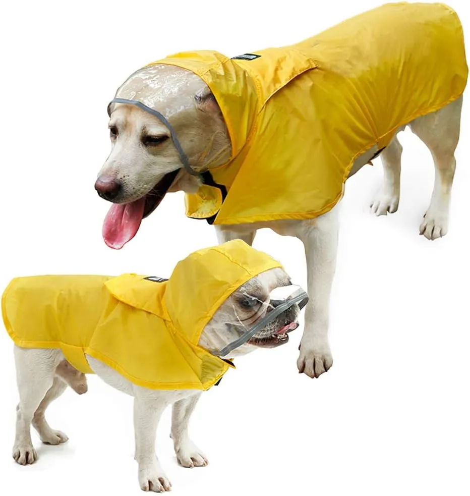 Pet Raincoat Packable Hooded Dog Rain Jacket Reflective Strips Lightweight Adjustable Poncho for Small Medium Large Dogs Yellow S