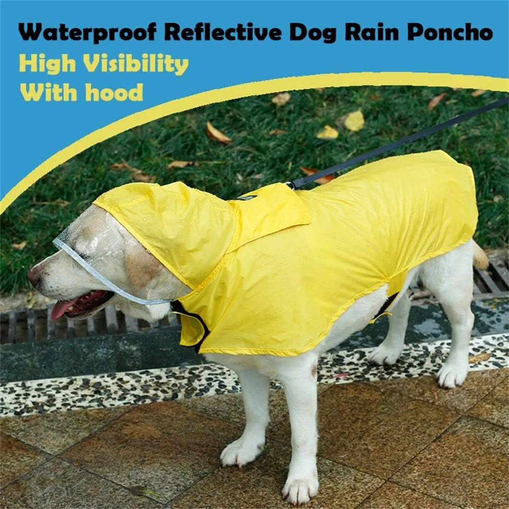 Pet Raincoat Packable Hooded Dog Rain Jacket Reflective Strips Lightweight Adjustable Poncho for Small Medium Large Dogs Yellow S
