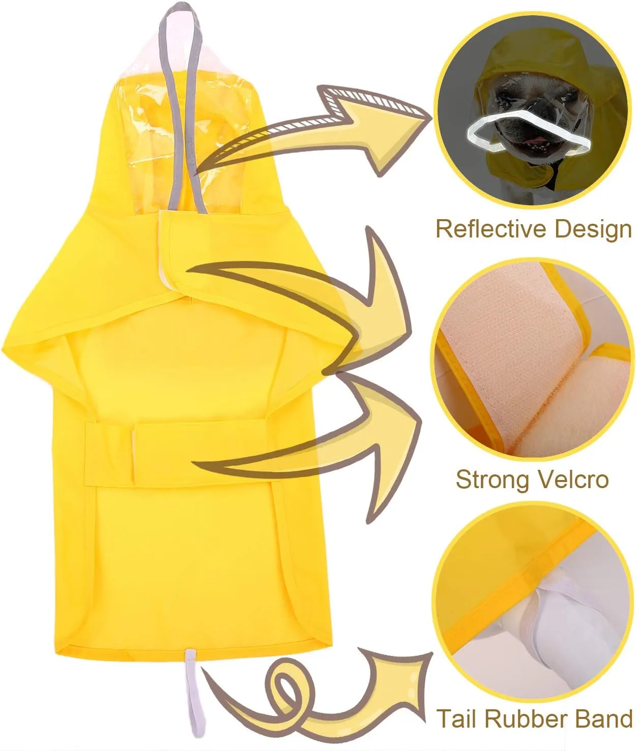 Pet Raincoat Packable Hooded Dog Rain Jacket Reflective Strips Lightweight Adjustable Poncho for Small Medium Large Dogs Yellow S