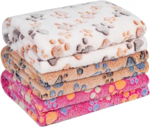 Pet Soft 1 Pack 3 Pet Blankets for Dogs - Fluffy Cats Dogs Blanket for Small Medium & Large Dog, Cute Print Pet Throw Puppy Blankets Fleece (Paws, 3XL)