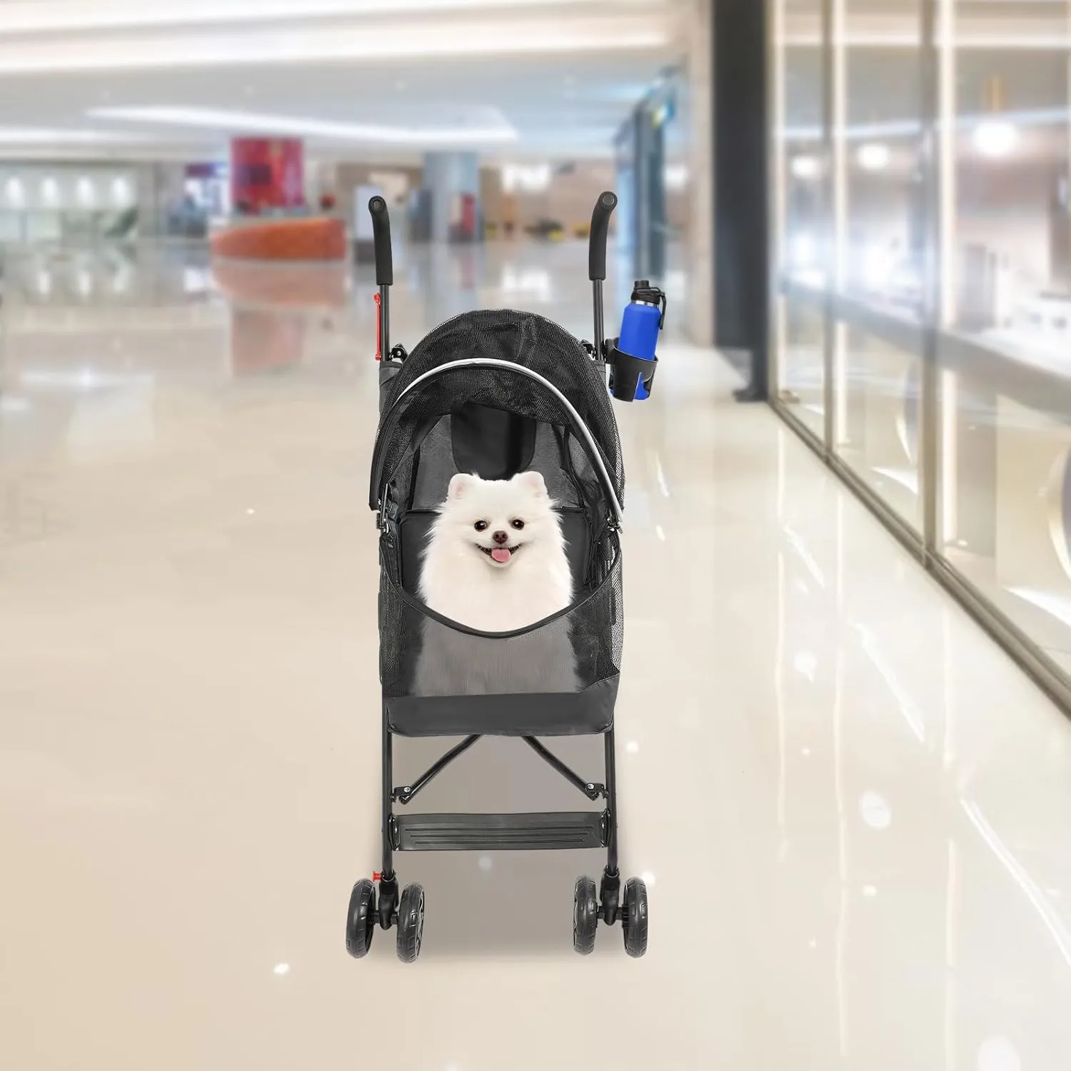 Pet Stroller, Foldable Pet Travel Stroller with Weather Cover, 2 Wheels Pet Strolling Cart for Small Medium Dogs Cats with Cup Holder Breathable Visible Mesh Outdoor Stroller for All-Season (Black)