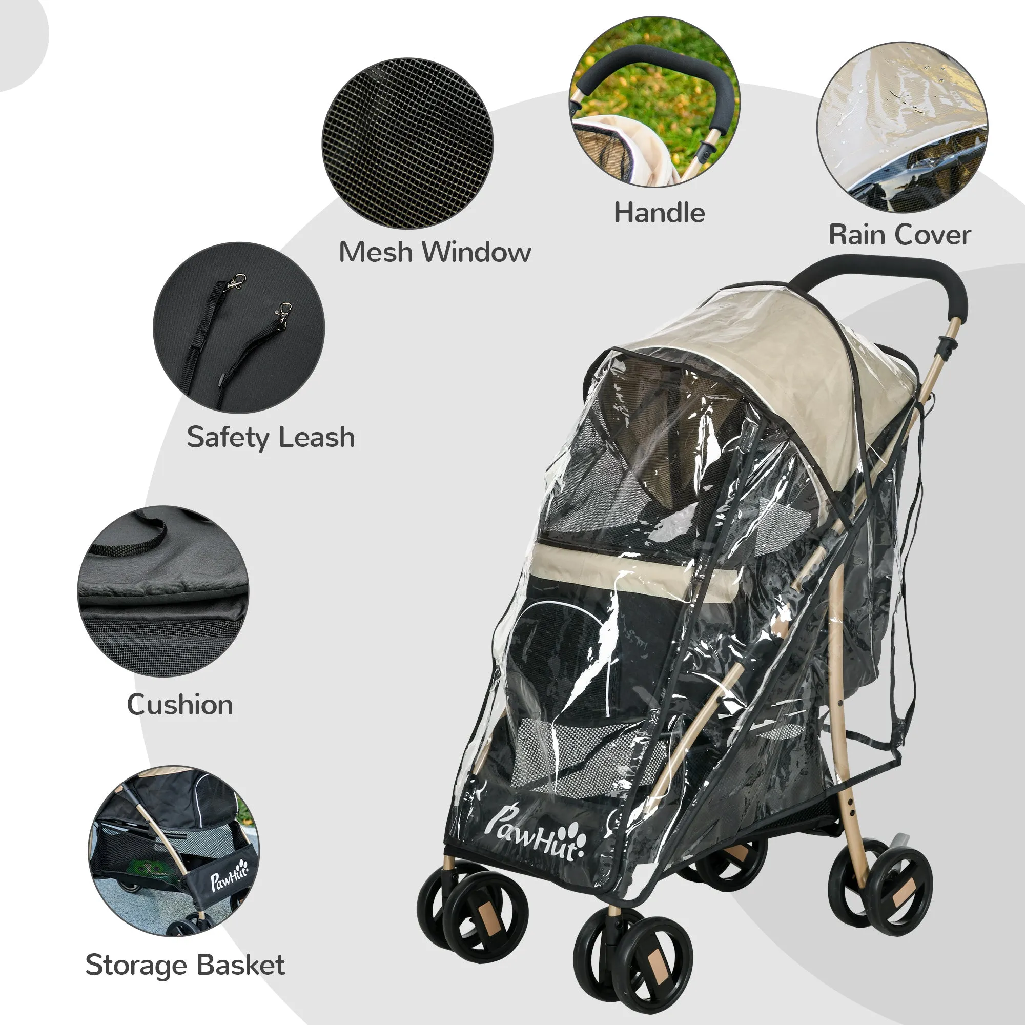 Pet Stroller for Small and Miniature Dogs, with Rain Cover - Khaki