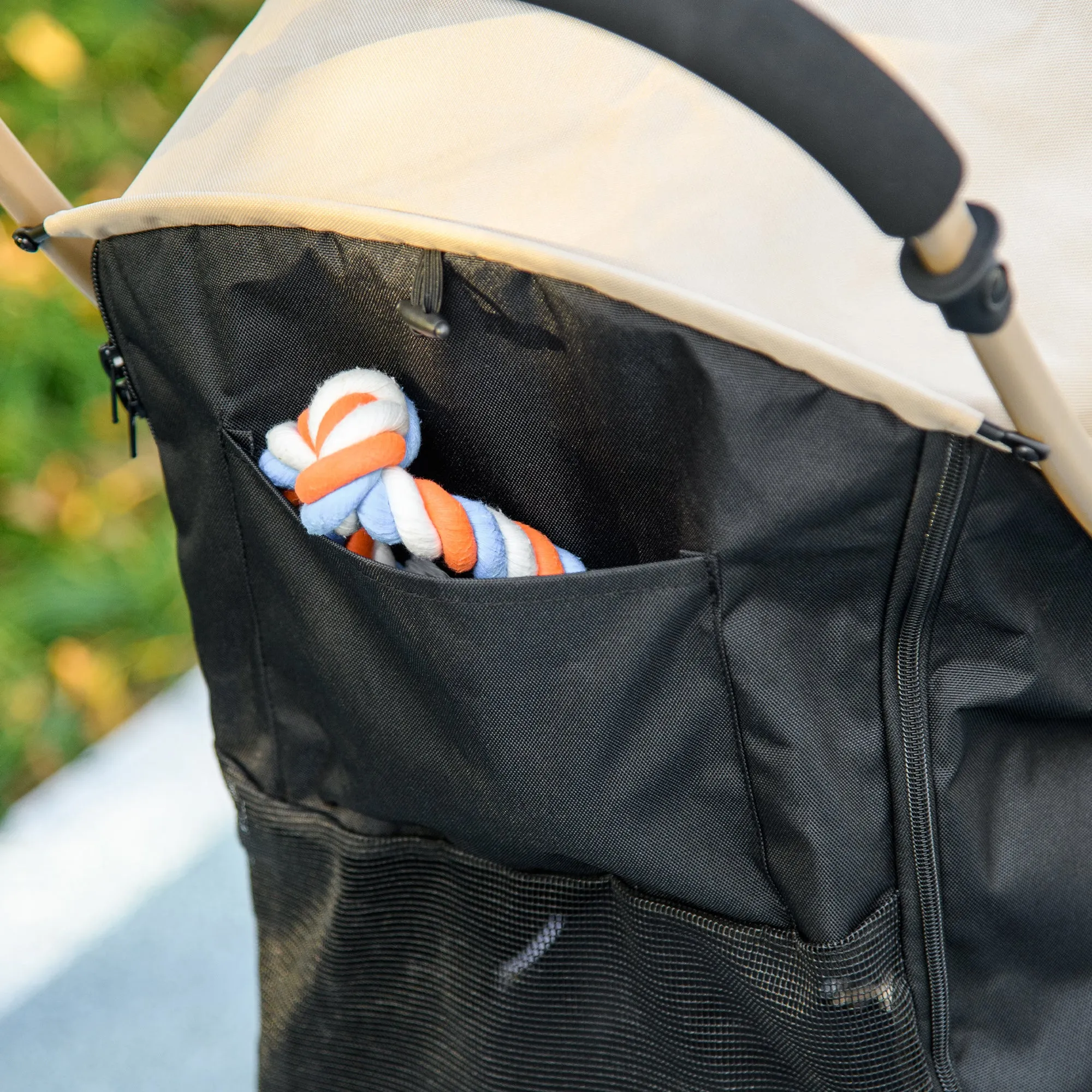 Pet Stroller for Small and Miniature Dogs, with Rain Cover - Khaki