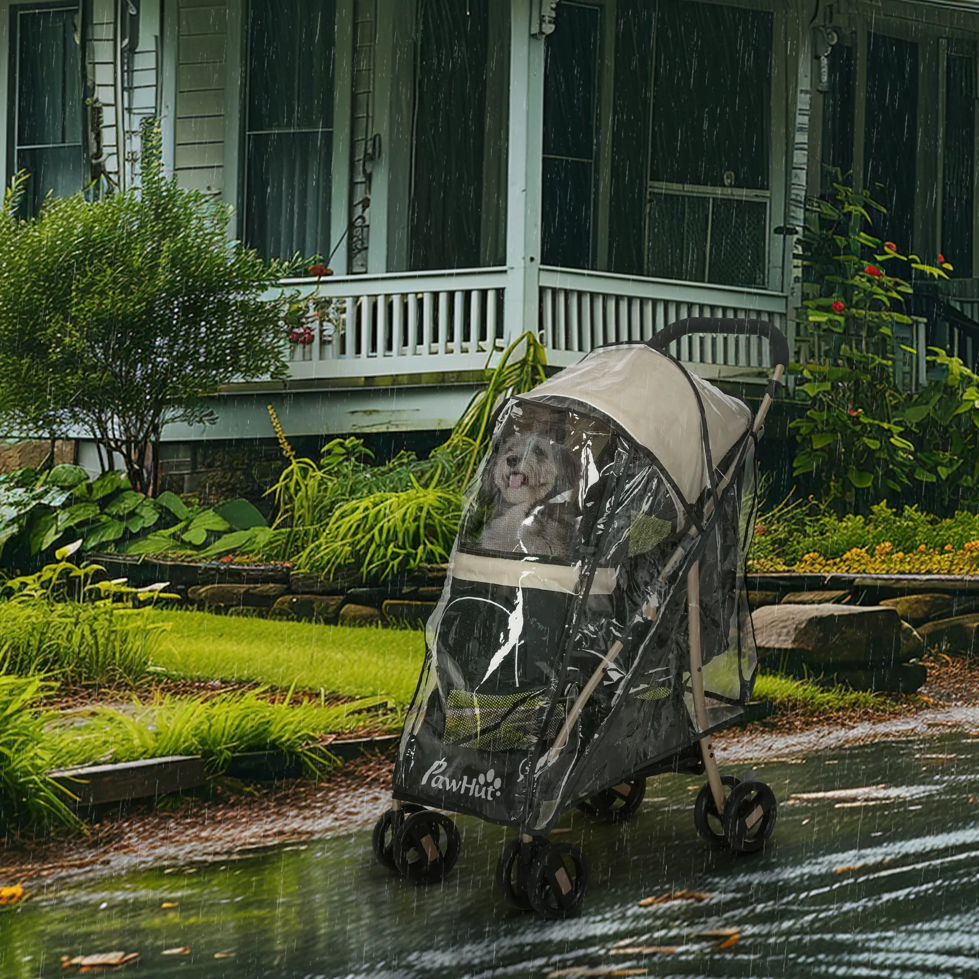 Pet Stroller for Small and Miniature Dogs, with Rain Cover - Khaki