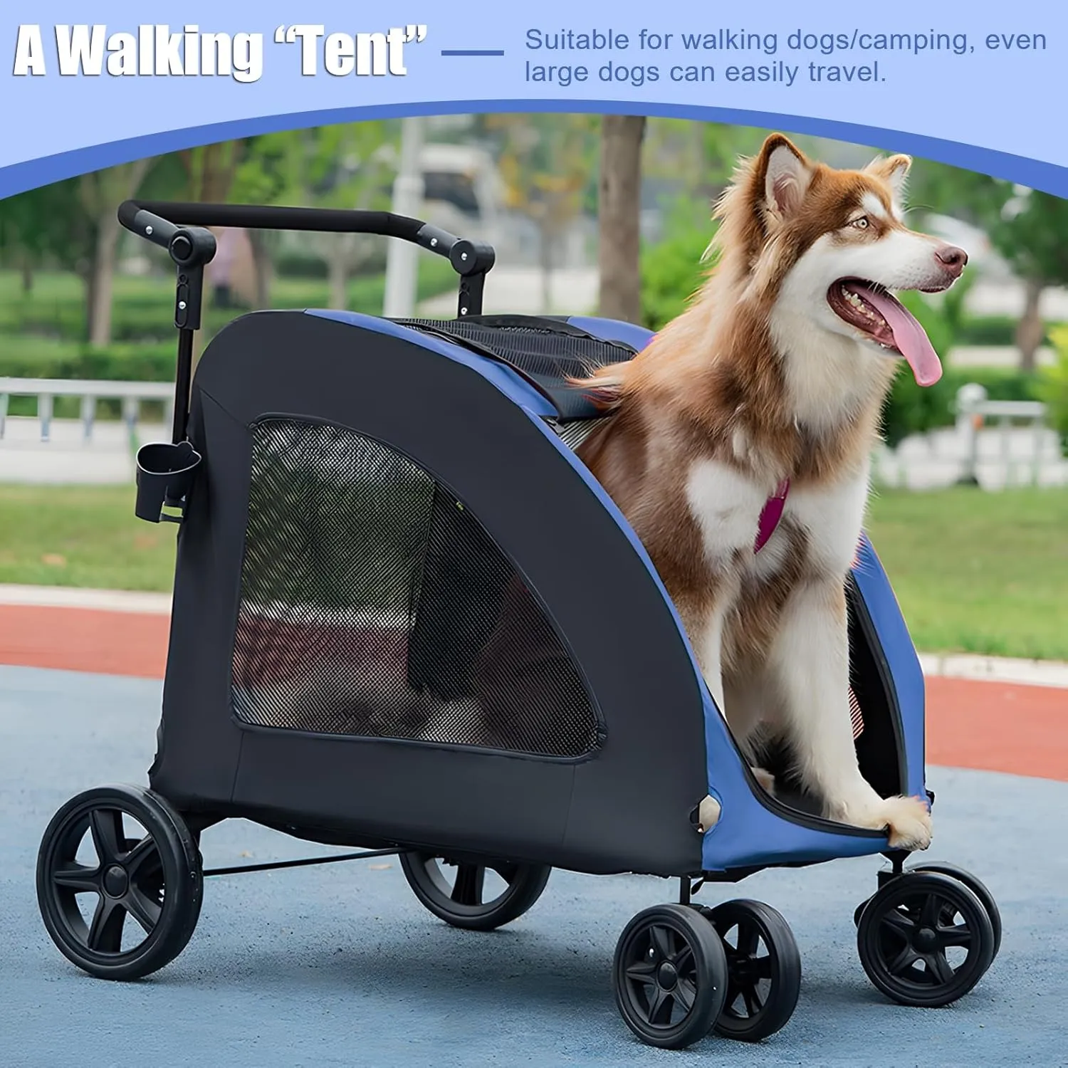 Pet Stroller for Small Dogs Cats with Wheels,Foldable Dog Cat Cage Jogger Stroller Pet Stroller with Dual Entry, Foldable Dog Wagon, Breathable Mesh Puppy Carrier with Adjustable Handle Blue