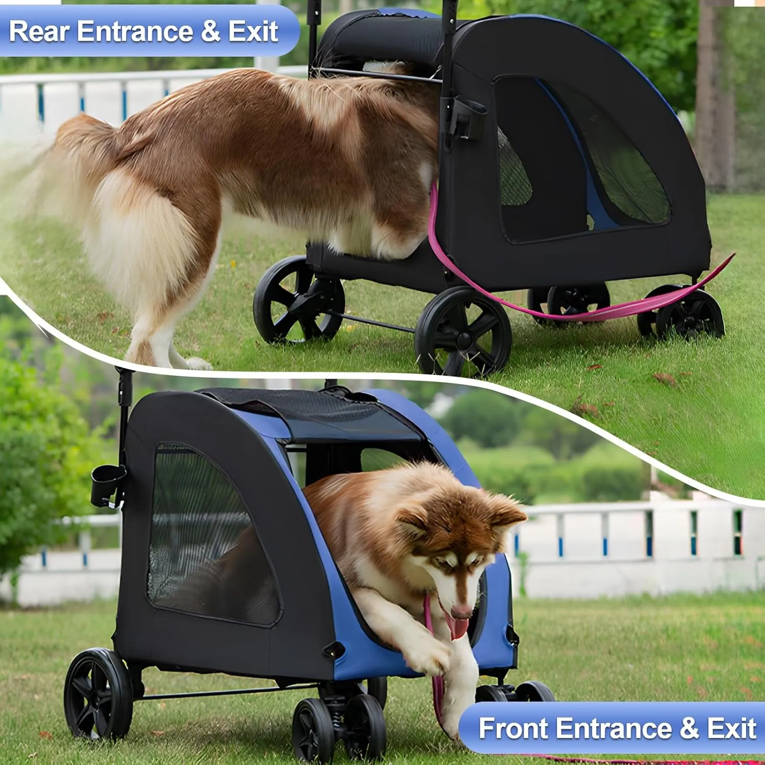 Pet Stroller for Small Dogs Cats with Wheels,Foldable Dog Cat Cage Jogger Stroller Pet Stroller with Dual Entry, Foldable Dog Wagon, Breathable Mesh Puppy Carrier with Adjustable Handle Blue