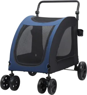 Pet Stroller for Small Dogs Cats with Wheels,Foldable Dog Cat Cage Jogger Stroller Pet Stroller with Dual Entry, Foldable Dog Wagon, Breathable Mesh Puppy Carrier with Adjustable Handle Blue