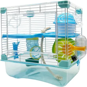 PINVNBY Hamster Cage, Mouse Cage and Habitats Hamster Enclosure Hamster Habitat for Mouse Mice Rat Gerbils and Small Animals 10.6 x 7.8 x 10.6inches(Bule)