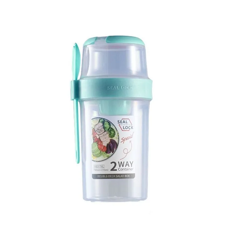 Portable Seal Lock Double Deck Salad Box With Spoon Hd-20