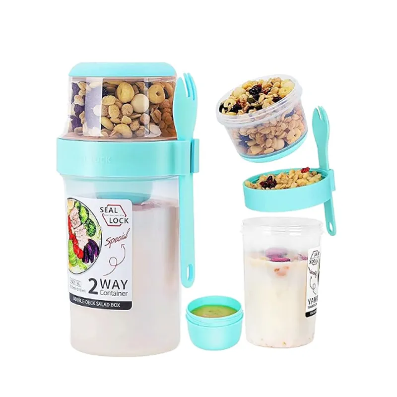 Portable Seal Lock Double Deck Salad Box With Spoon Hd-20