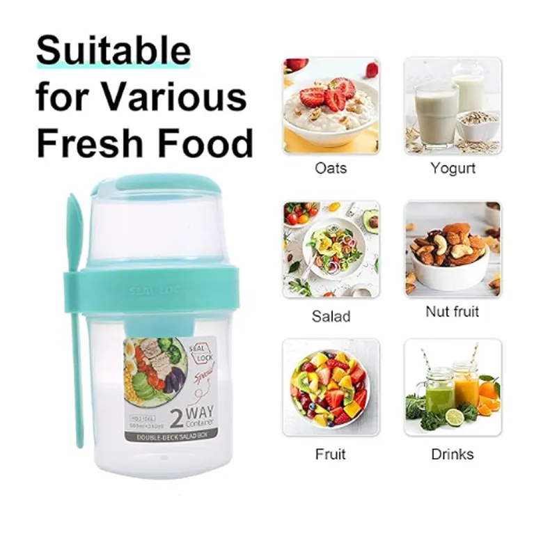 Portable Seal Lock Double Deck Salad Box With Spoon Hd-20