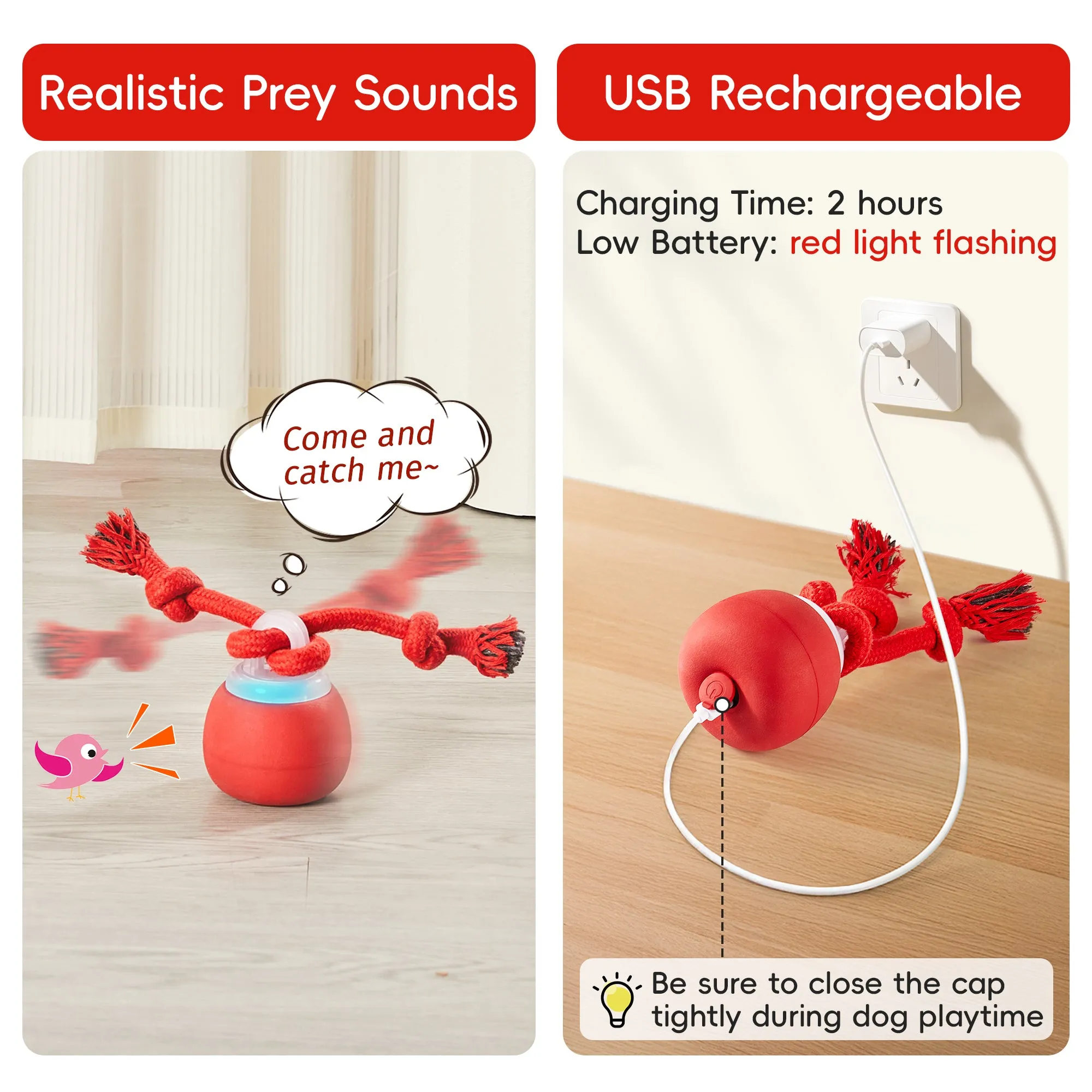 Potaroma Interactive Dog Ball Toys Touch Activated, Rechargeable, Squeaky Dog Toy
