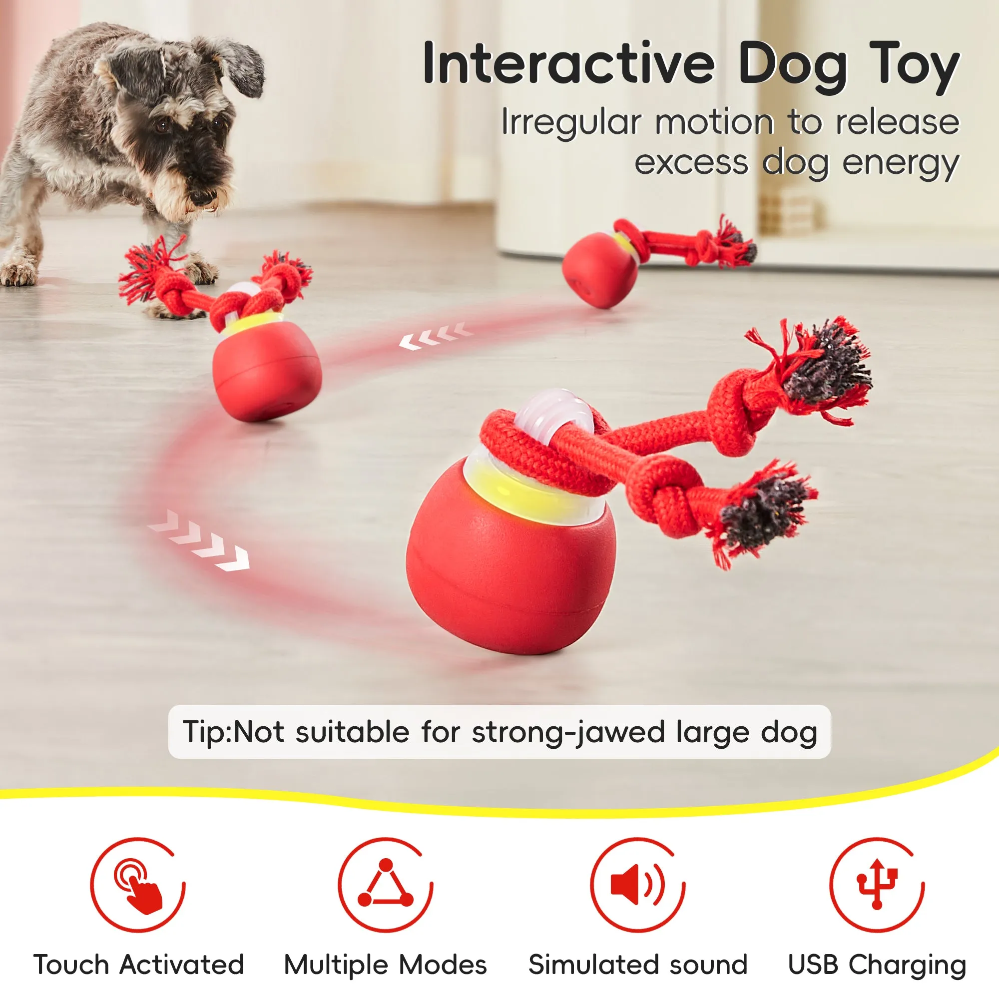 Potaroma Interactive Dog Ball Toys Touch Activated, Rechargeable, Squeaky Dog Toy