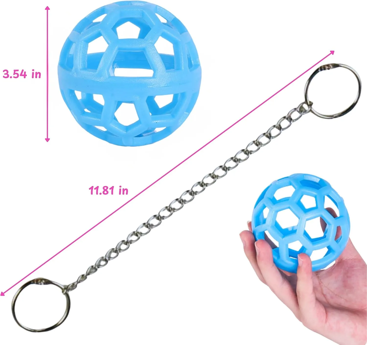Rabbit Treat Ball Bunny Enrichment Toys with Stainless Steel Hanger Set, Veggie Feeding Rabbit Ball Toy for Bunny Squirrel Hedgehog Tortoise Guinea Pig Rabbits, Pets Treat Balls Accessories (Blue)