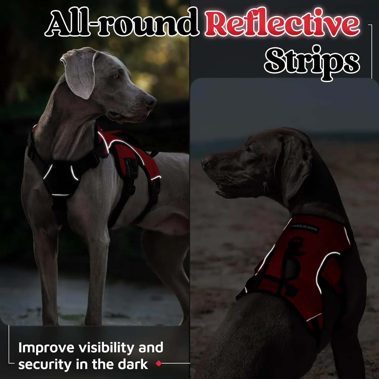 rabbitgoo Escape Proof Dog Harness, Soft Padded Full Body Pet Harness, Reflective Adjustable No Pull Vest with Lift Handle and Leash Clip for Large Dogs Walking Hiking Training, L, Red