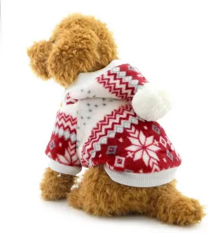 Ranphy Small Dog Hooded Sweater Snowflake Dog Coat Fleece Lined Hoodie Winter Jacket for Cats Puppy Outfit Dog Apparel Christmas Costume Red S